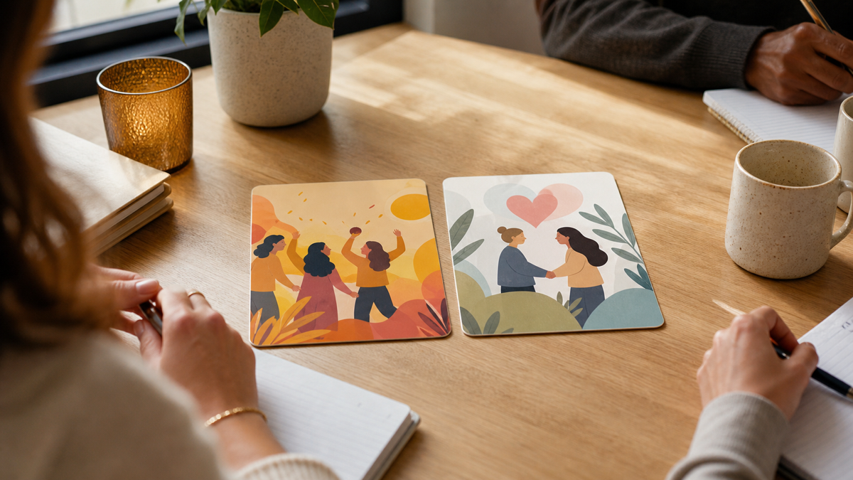 Two personality assessment cards labelled ESFP and Enneagram Type 2 shown side by side for comparison.